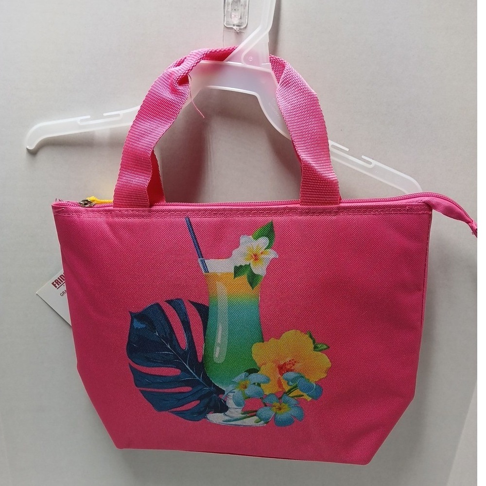 Fridge Pak Pink Tropical Graphic Cocktail Fully Insulated Zip Lunch Tote Bag NWT